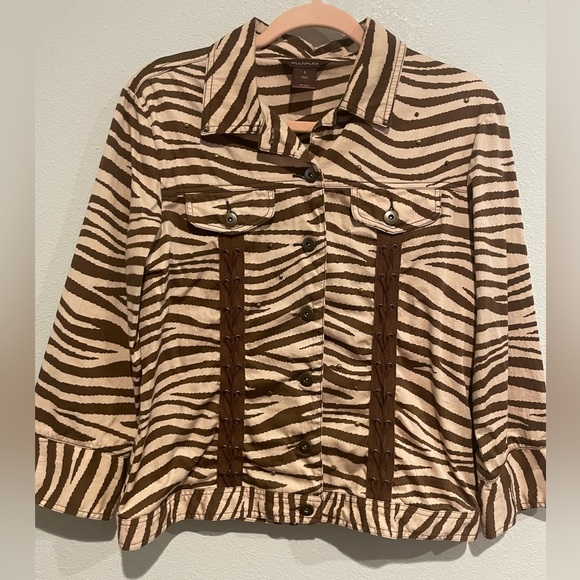 Multiples tan and brown Zebra print jacket. Size S - Picture 1 of 6